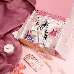 China Custom Printing Pink Hair Wig Box Book Shape Subscription Eyelash Cosmetics Gift Box on sale