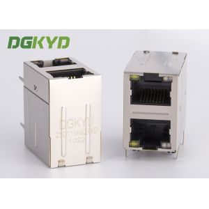 Gigabit ethernet stack dual port RJ45 connector with transformer for industial