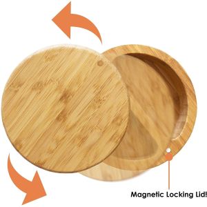 Magnetic Lid Secure Bamboo Box Two Compartments Spices Salt Keeper With Lid