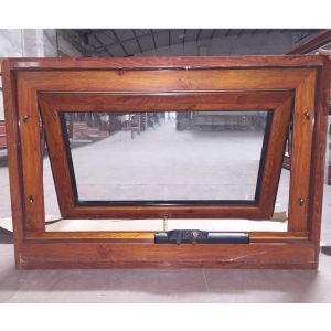 Soundproof Tempered Aluminium Frame Glass Window 60cm With Wood Grain