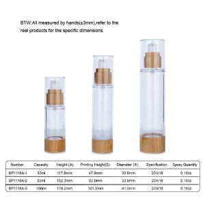 100ml 50ml 30ml Airless Containers Cosmetics Plastic Transparent With Bamboo