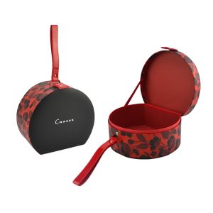 Gift Storage Hasp Closure Round Paper Suitcase With PU Handle