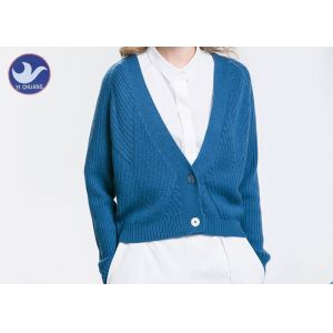 China Acrylic Wool Womens Knit Cardigan Sweaters , Blue Long Sleeve Cardigan Sweater on sale