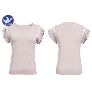 Ruffle Drop Short Sleeves Womens Knit Pullover Sweater Stripes Summer