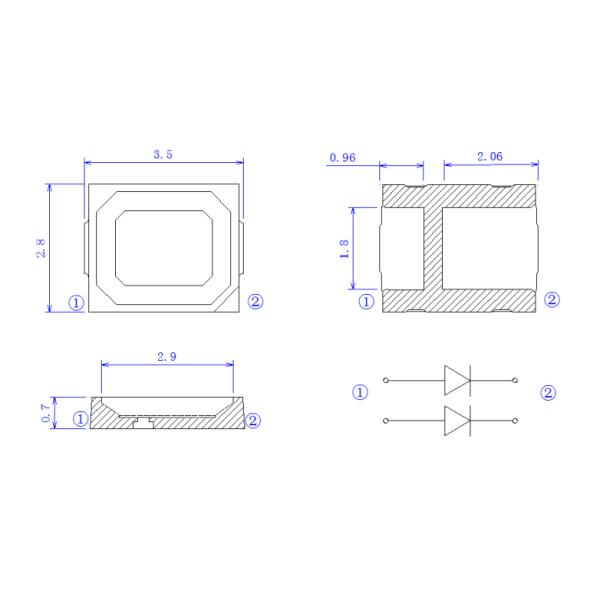 2835 18V Red Color Smd Led Chip 150-160lm For Department Store