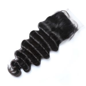 China Malaysian Hair 100% Virgin Deep Wave Closure 4x4 Lace Closure No Shedding No Tangle on sale