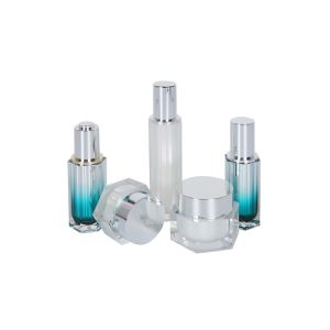 China Lotion Cosmetic Dropper Bottle Hexagonal Cream Jar 50g Skincare Set on sale