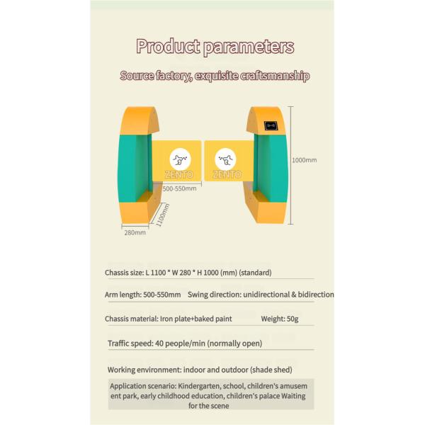 Zento Kid Swing Turnstile Barrier Gate with SUS 304 1.5mm Thickness
