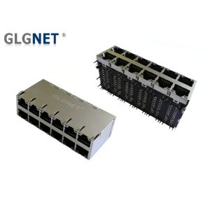 2x6 Ports Stacked Rj45 Poe Magjack 1000BASE T Latch Down With Green Yellow LEDs