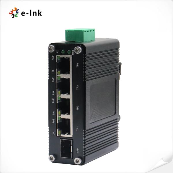Mini Industrial 4-Port 10/100/1000T 802.3at PoE + 1-Port 100/1000X SFP Ethernet