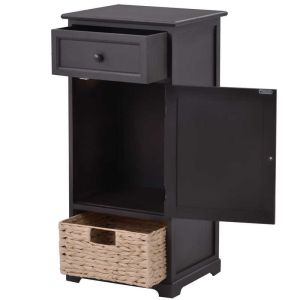 Retro Style Black 15.7”W Livingroom End Table With Paper Rope Basket