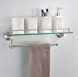 Cheap Single Layer Bathroom Towel Rack Rectangular Glass Shelf With Towel Bar Shower for sale