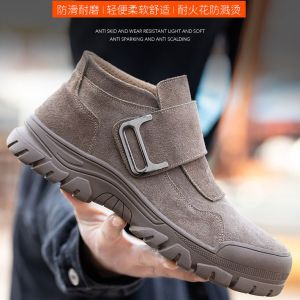 Anti-proof Unisex Suede Work Shoes in Gray Khaki for Industrial Safety