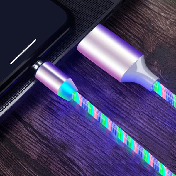 2.4A Micro USB Phone Charger Cable 8 pin Type C 3 In 1 Magnetic Cable LED Light
