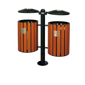 Large Waste Bin Collection Station Outdoor Trash Can with Wooden Metal Wood