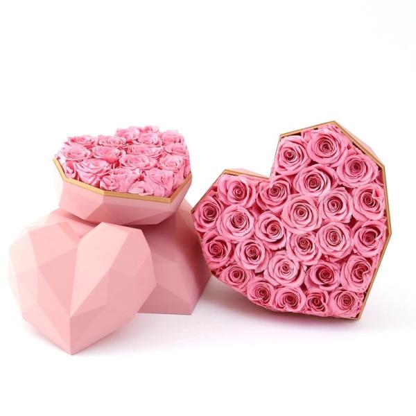 Quality New Design Flower Box Real Preserved Roses 5-6cm Rose In Heartshape Flower Box Gift For Friend wholesale