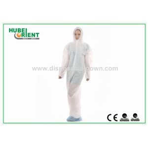 Protective White Non-Woven/SMS/PP+PE Disposable Use Coverall With Hood And Zip