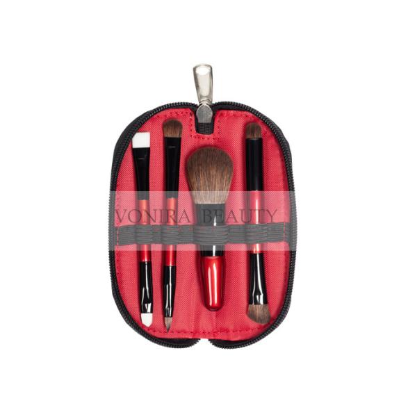Quality Wine Red Handle Color Mini Travel Makeup Brush Set With Synthetic Hair wholesale