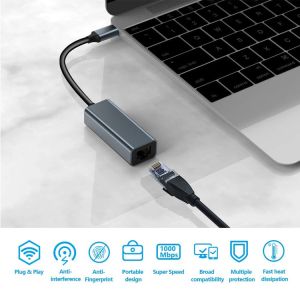 Plug and Play USB 3.0 Type C Male to Gigabit RJ45 Ethernet Network Lan Adapter