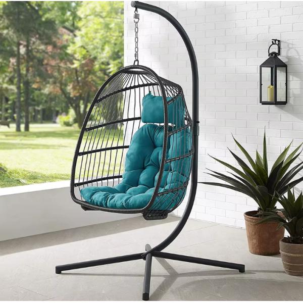 Foldable Patio Swing Hanging Chair With Stand Rattan Hanging Round Swing Egg Chair