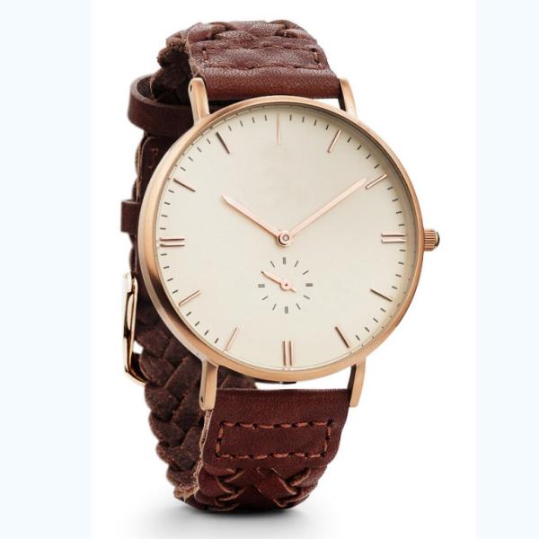 Quality Brown woven leather strap customizable watches with small second hand wholesale