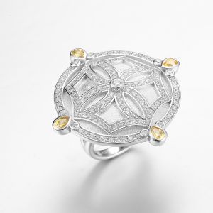 China Symbol of Power 925 Sterling Silver CZ Irregular Pattern Decoration Rings on sale