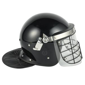 Black Anti Riot Tactical Helmet Riot Control Helmet With Metal Mesh Visor ABS PC
