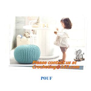 China hand made orange, white, black, color crochet knit pouf crochet knit Ottoman Floor Cushion on sale