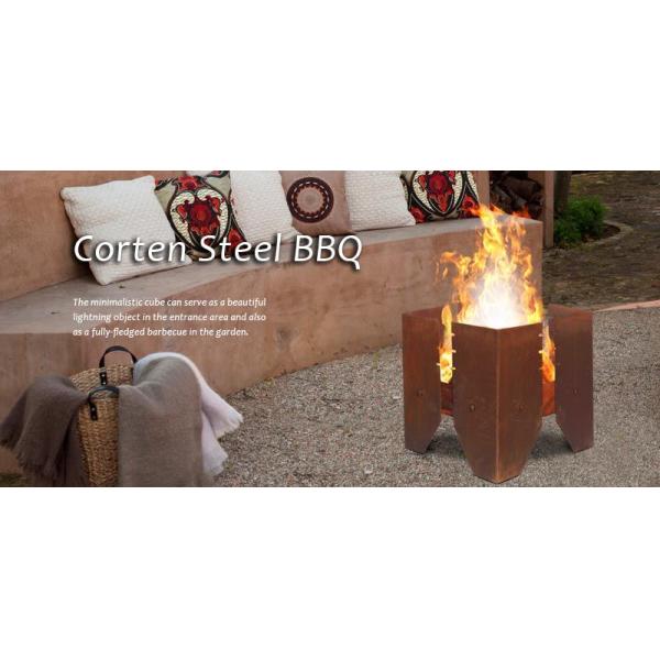 Pre Rusted Square Corten Steel Fire Pit And Grill Charcoal Burning