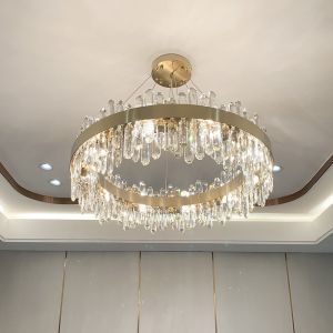 Modern Foyer Round Chandelier Luxury K9 Crystal Dimmable Pendant Lamp Cable