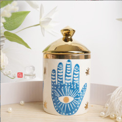 Eye Pattern Candle Ceramic Containers With Letterpress Printing Gravure Printing