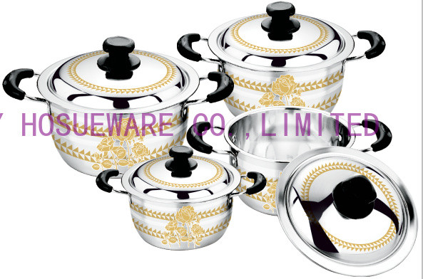 Quality 2016 hot sales 6/8pcs cookware set with color +flower &stainless steel classical pot &souce  pot wholesale