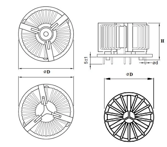 Toroidal Core Storage Output Three-Phase Power Choke with Flat Wire Vertical Winding