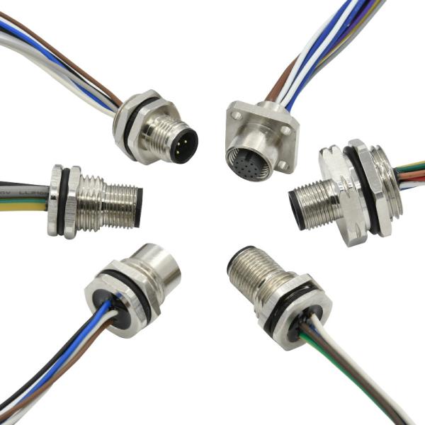 M12 A Coded 8 Pins Panel Mount Waterproof Connector Rear Lock Female Connector With Wire