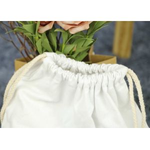 White Canvas Handbag 1 Color Silk Printing , Drawstring Canvas Shopping Bags