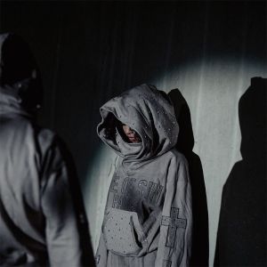 Custom Rhinestone Sweat Suit Pullover Distressed Masked Embroidered Patch