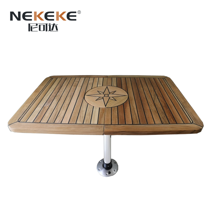 Barrel Folding Teak Table Top With Star Inlay For Boats And Yachts