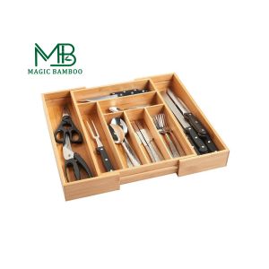 Eco-friendly Rectangle Bamboo Cutlery Serving Tray Set with 8 Adjustable