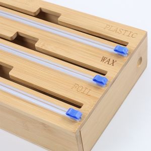 Multifunctional Rectangle Bamboo Plastic Wrap Dispenser Wall Mount for Your