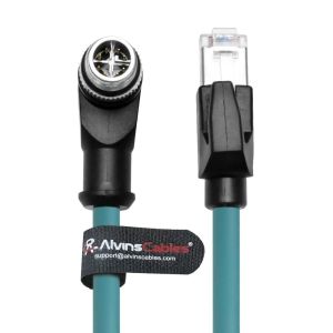 Alvin's M12 X-Code 8Pin-RJ45 Cat6a 2m RT Angle Green for Cognex/Keyence