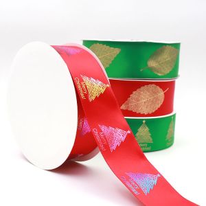 Various Color Silk Satin Ribbon Golden Leaf Printing With OEM Services