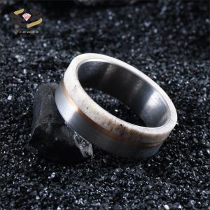 Unique and Eye-catching 8mm Handmade Natural Deer Antler Ring Inlay Rose Gold