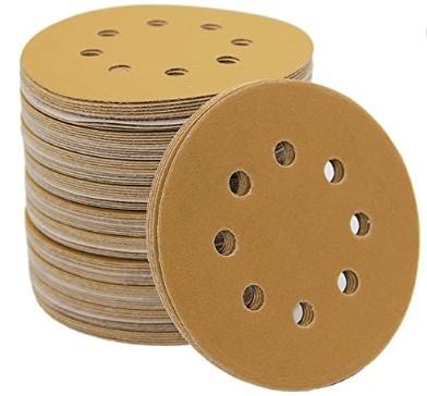Gold Hook & Loop Sanding Discs 5" 8 Hole-50 Pack diverse sizes and grits