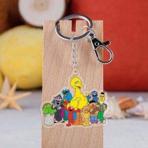 Metal Ring Attachment Transparent Acrylic Keychain Durable Cartoon Sesame Street