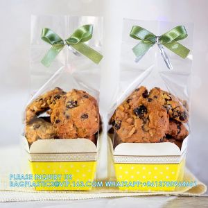 Flat Bottom Cellophane Bags, 4x4x9 Inches Gusseted Cellophane Bags With Paper