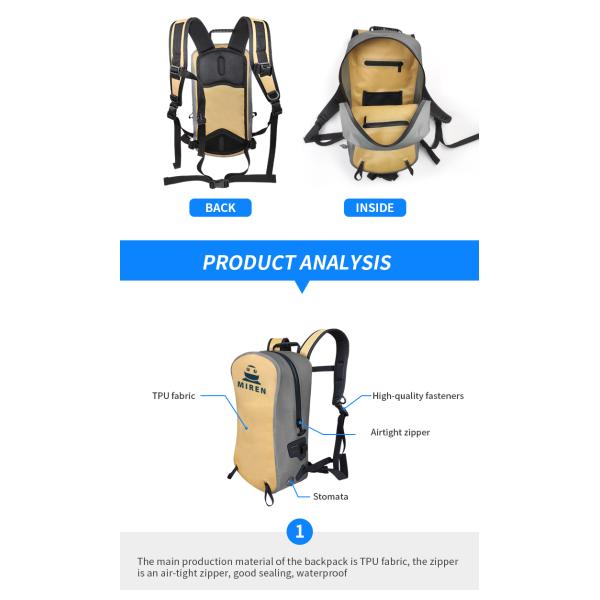 Multi Purpose TPU Waterproof Backpack 13 Liters For Outdoor Hiking