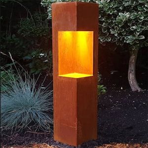 Cheap Multicolour Rusty Corten Metal LED Bollard Lighting Box For Yard Garden for sale