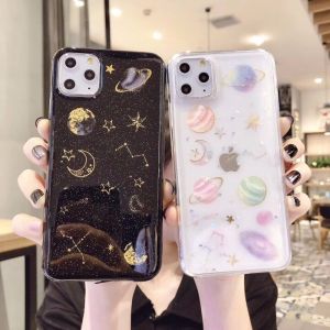 Shine Glitter Shockproof Phone Cases Gold Foil Moon Space For Iphone 11 Pro Max