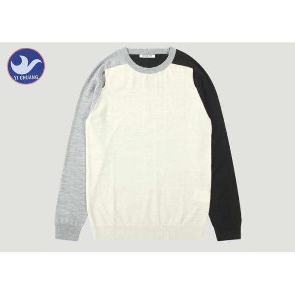 Shoulder Slit Contrast Color Men's Knit Pullover Sweater O Neck Knitwear Long