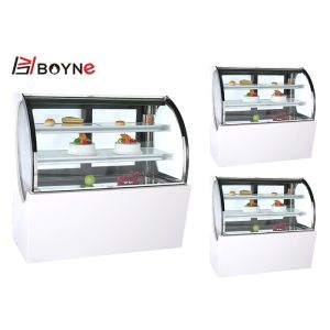 White Colour Arc Shape Bakery Pastry Display Chiller Slide Door Cabinet